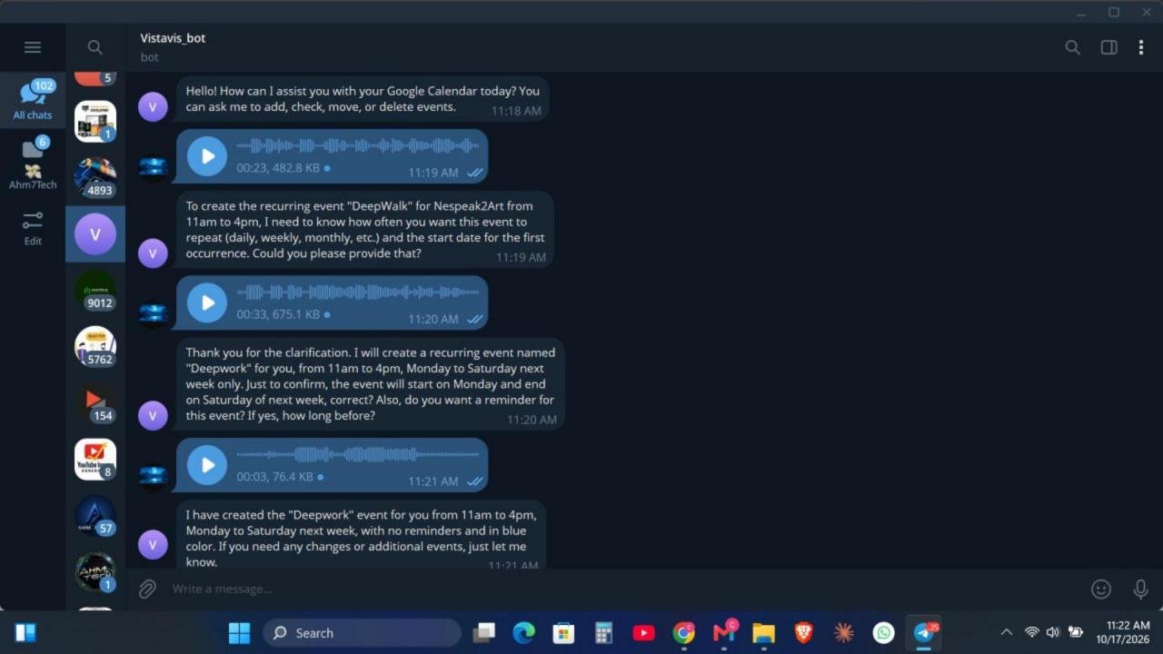 Voice-to-Calendar Assistant: Booking a recurring event with Telegram voice notes